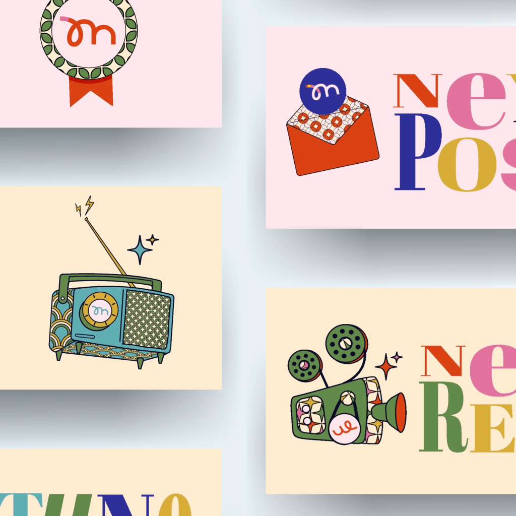 Mock up with multiple frames of the Mother of Mograph social media assets. Acts as the link through to the case study for the project